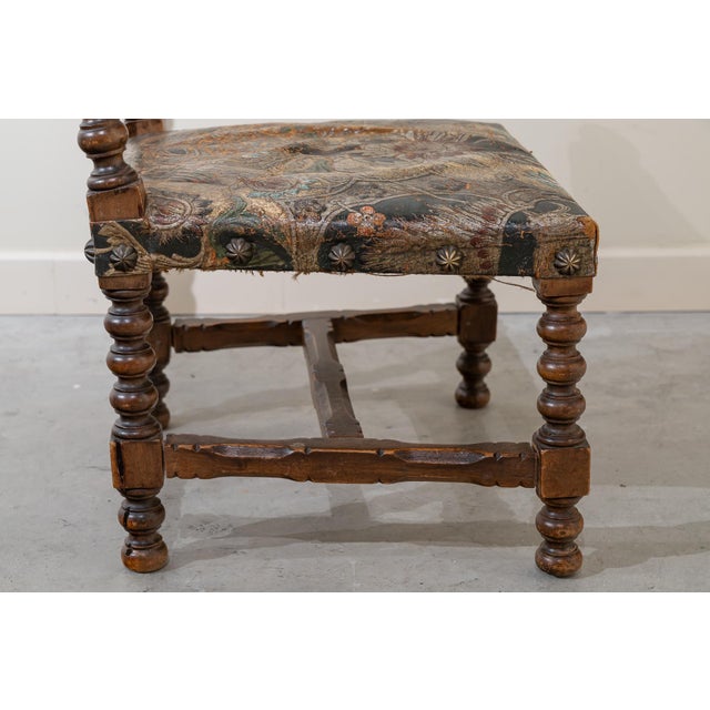 Small Antique 19th Century Walnut Dais Chair with Embossed Leather Upholstery, Spain For Sale - Image 9 of 13