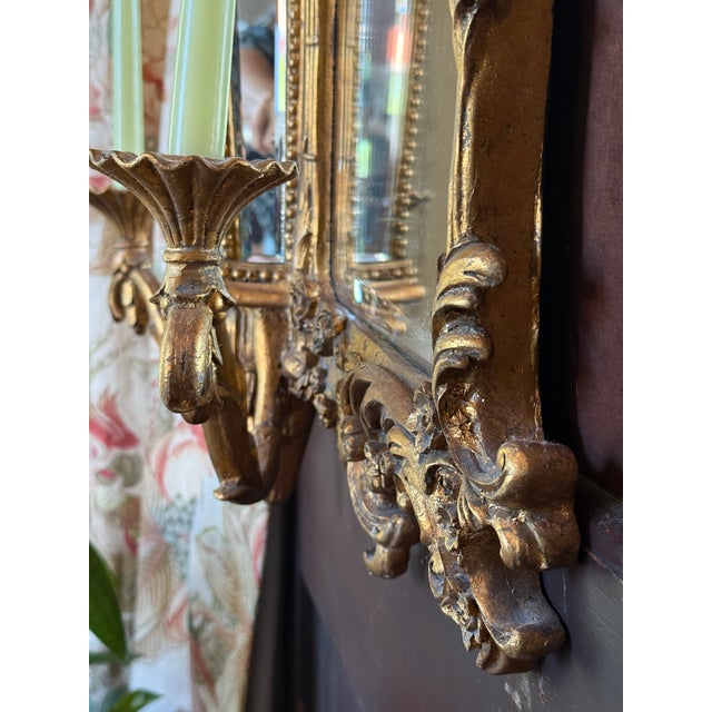 Wood Vintage Rococo Style Gilt Triptych Girandole Mirror With Candle Sconces For Sale - Image 7 of 12