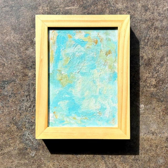 Abstract Vintage Boho Minuarture Abstract Painting in Wooden Frame For Sale - Image 3 of 8