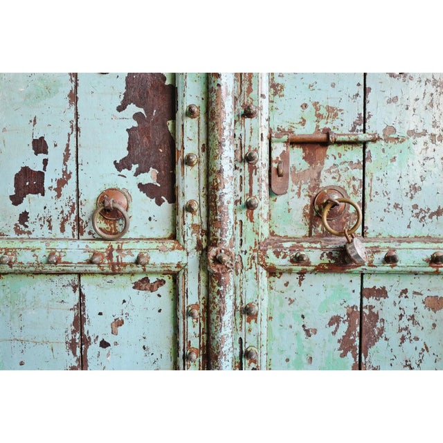 Late 19th Century Antique Indian Turquoise Wood Doors For Sale - Image 5 of 12