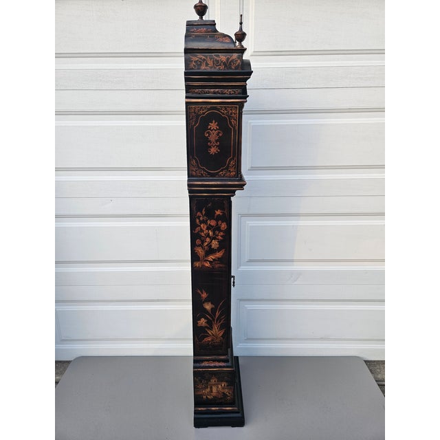 Black 1990s Ethan Allen Chinoiserie Grandmother Floor Clock Asian Inspired Paint Decorated For Sale - Image 8 of 12