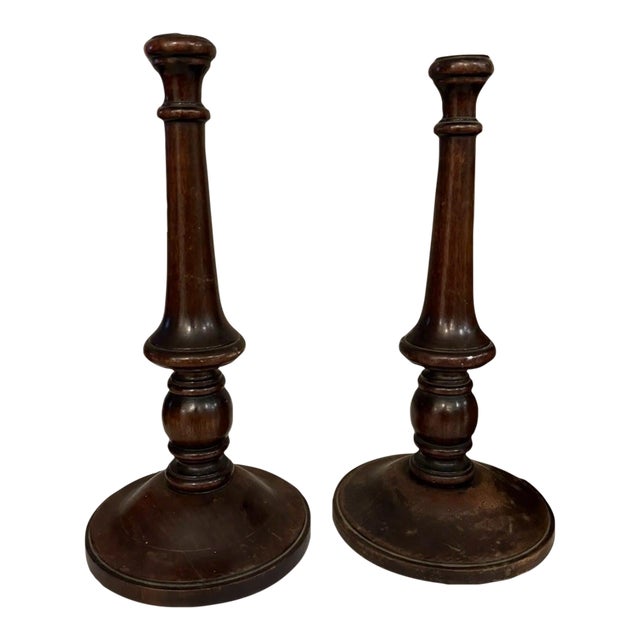 Antique Walnut Wood Candlesticks For Sale