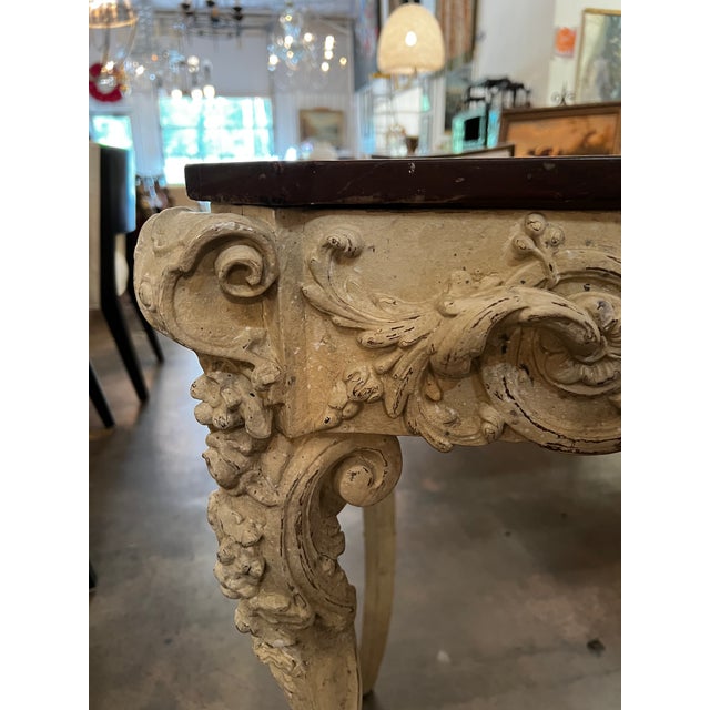 Vintage French Louis XV Rococo Style Carved & Painted Console Accent Table For Sale - Image 4 of 11