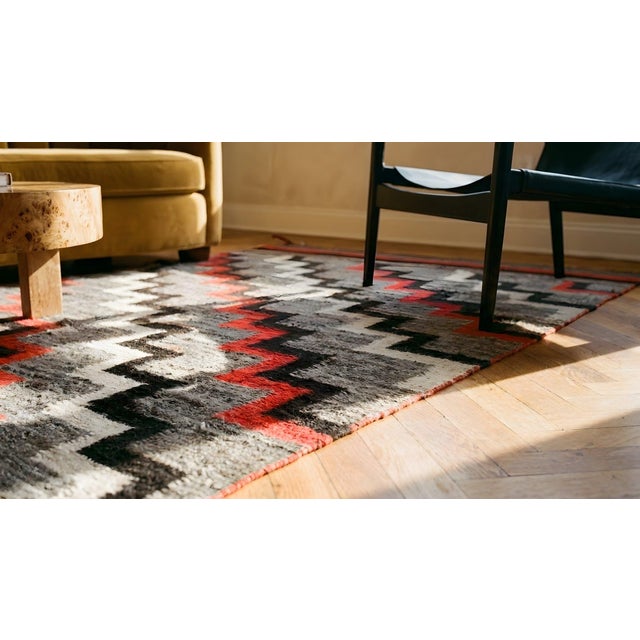 Wonderful Gray Background Color With Tricolor Stair in a Piece of Transitional Period American Navajo Rug For Sale - Image 14 of 14