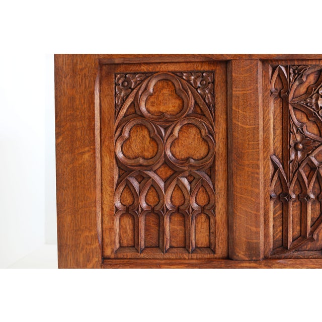 Antique 19th Century French Gothic Revival Blanket Chest in Carved Oak and Forged Iron, 1880 For Sale - Image 12 of 14