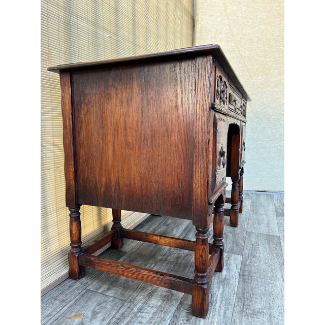 1960s Vinatge Hand Carved Spanish Revival Style Writing Desk. Circa 1960s For Sale - Image 5 of 18
