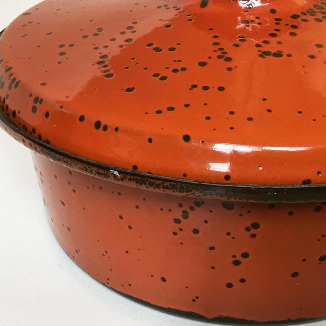 Vintage Hanova of Pasadena Red Orange Lava Enamel Casserole Lidded Pot For Sale - Image 4 of 18