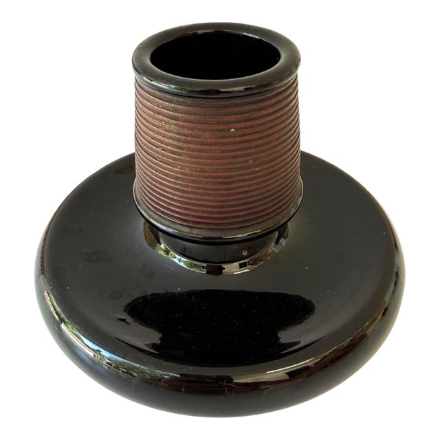 Antique English Match Striker / Match Holder – Black Glazed Stoneware – C. 1912 For Sale