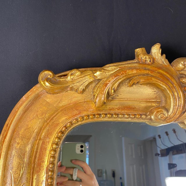 French Antique French Louis Philippe Mirror With Crest and Original Gold Gilt For Sale - Image 3 of 9