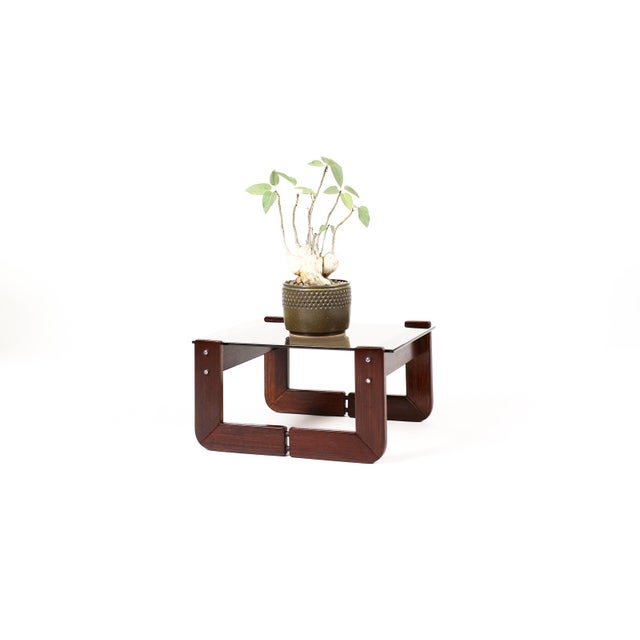 #2061 — Mid Century Brazilian Modernist Side Table — Percival Lafer MP-97 — Rosewood + Glass Great vintage Brazilian...