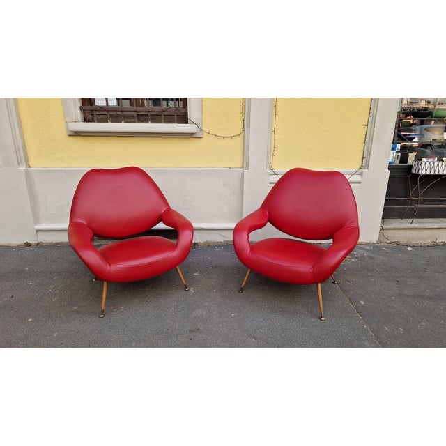 Set of Model DU55 Chairs in Red Leather by Gastone Rinaldi for Poltrona Frau, 1954 For Sale - Image 14 of 16
