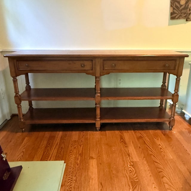 Pierre Deux French Country Style Console Table A narrow, long console that provides great display space as well as two...