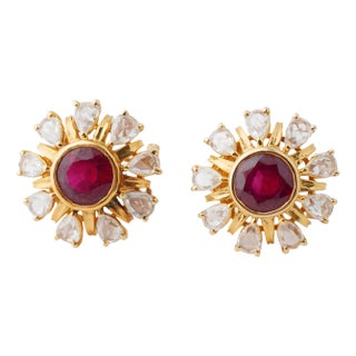 Natural ruby 4.80cts & diamond 1.75cts earring in 18k gold For Sale