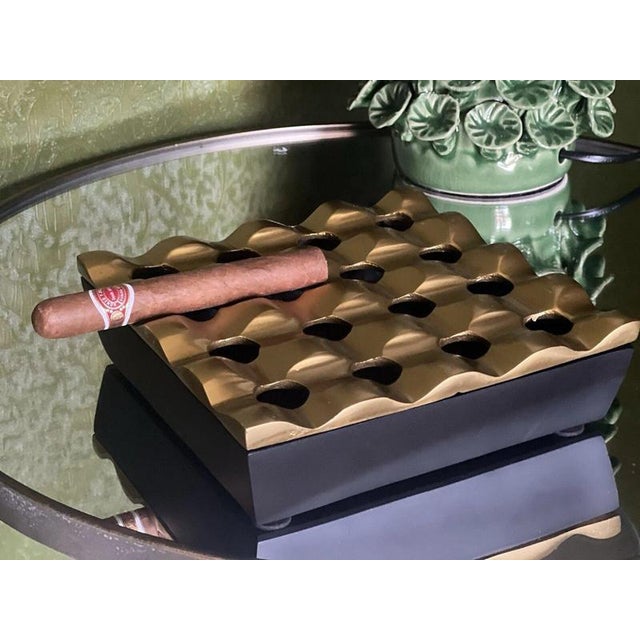 Black and Gold Sculptural Cigar Ashtray with Brass-Tone Finish For Sale - Image 11 of 13