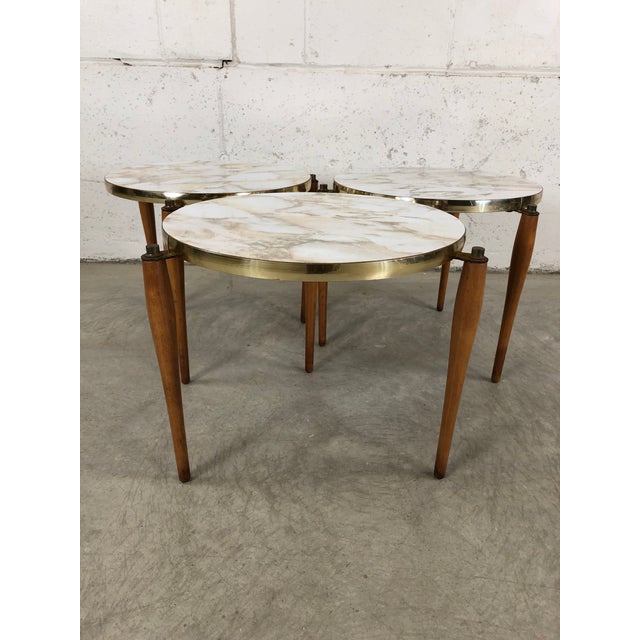 1960s Round Laminate Faux Marble Nesting Side Tables, Set of 3 | Chairish