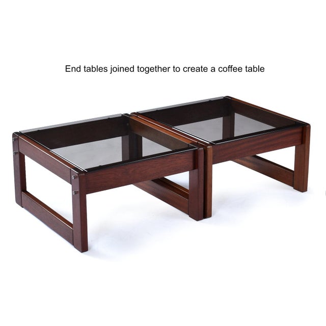 Contemporary Pair of Percival Lafer Low Profile Rosewood and Smoked Glass Side Tables or Platform Bed Nightstands For Sale - Image 3 of 9