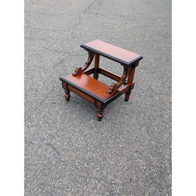 Mid 20th Century Vintage Traditional Mahogany-Finished Two-Step Library Stool For Sale - Image 5 of 8