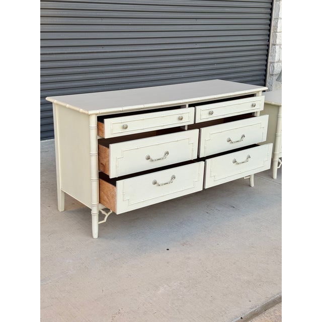 Vintage Thomasville Faux Bamboo Double Dresser - Coastal Palm Beach Regency For Sale In Austin - Image 6 of 8
