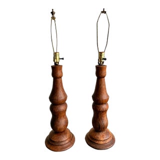 Vintage Mid-Century Sculptural Turned-Wood Table Lamps - Pair For Sale