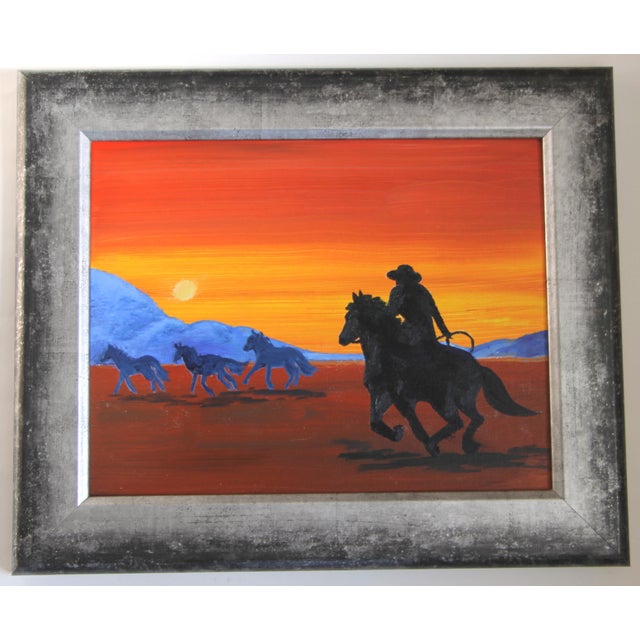 2020s Landscape With Horses Minimalism Abstract Americana Green Blue Original Oil Painting by Cleo Plowden For Sale - Image 5 of 5