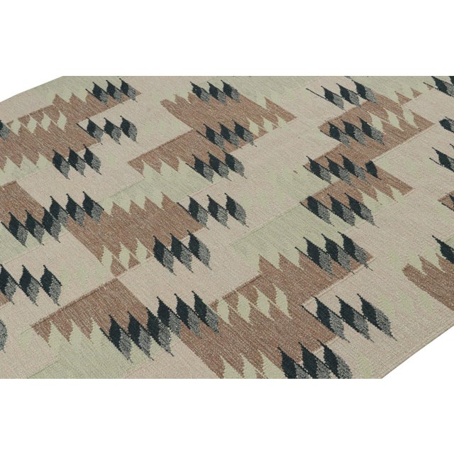 Rug & Kilim 2010s Rug & Kilim’s Scandinavian Style Kilim in Beige-Brown & Green Geometric Pattern For Sale - Image 4 of 8