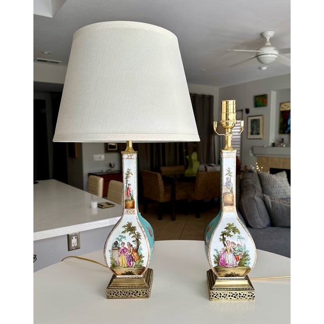 Pair 19th Century Helena Wolfsohn Dresden Porcelain Lamps For Sale - Image 16 of 16