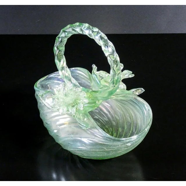 Basket in Opalescent Blown Glass attributed to Archimede Seguso, 1950s For Sale - Image 4 of 11