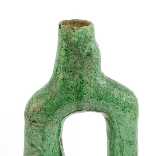 2020s Tamegroute Green Glazed Ceramic Sculptural Vase | One of a Kind For Sale - Image 5 of 7