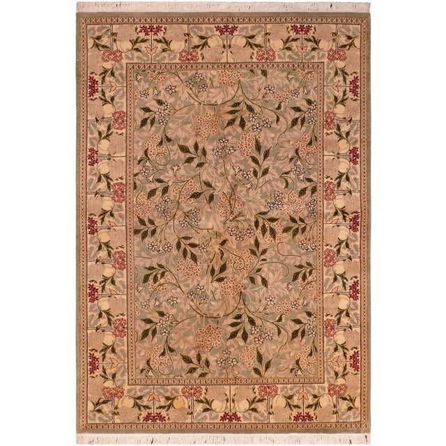 Shabby Chic Floral 1990's Pak-Persian Green/Beige Wool Rug - 6'2'' X 9'3'' For Sale - Image 9 of 9