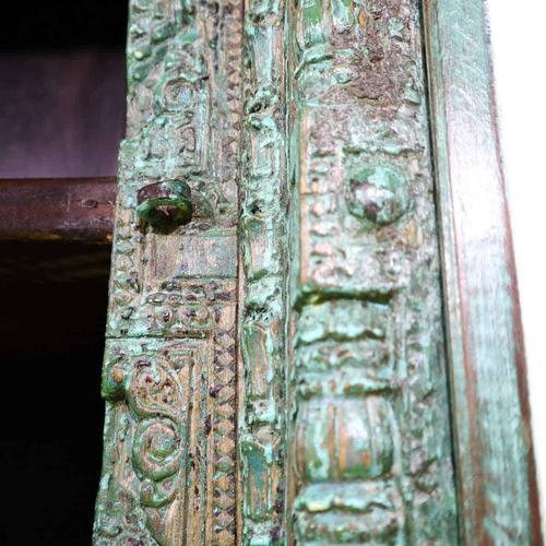 Wood Indian Carved Wood Bookshelf with Green Patina For Sale - Image 7 of 11