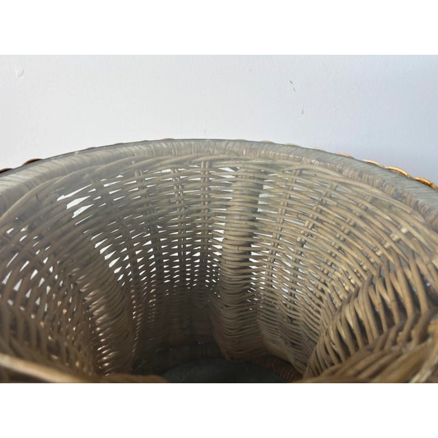 Vintage Wicker Works Braided Rattan Round Side Table W/ Glass Top For Sale - Image 9 of 13