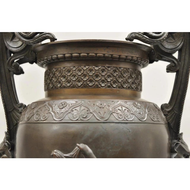 19th C Alfred Daubree French Neoclassical Bronze Figural Urn Vase With Lions For Sale - Image 9 of 16