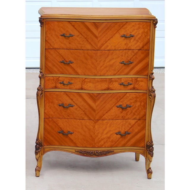Bring classic French sophistication to your home with this magnificent vintage French Provincial Louis XV style tall boy...