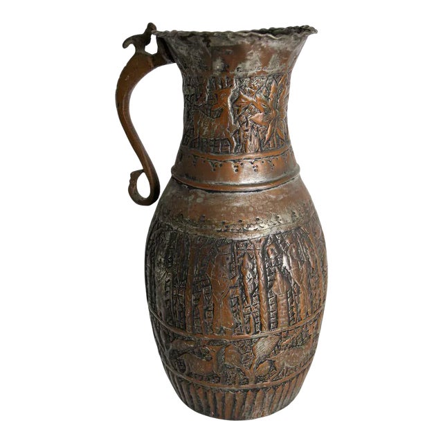 Antique Middle Eastern Islamic Tinned Copper Ewer For Sale
