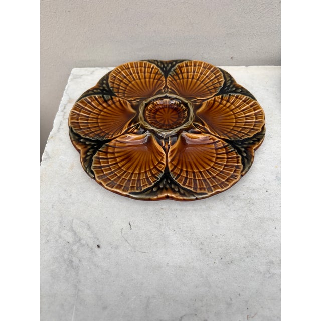 Majolica Oyster Plate Sarreguemines Circa 1950.