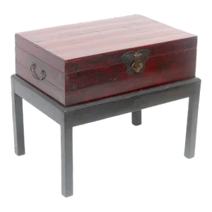 Antique Chinese Red Lacquer Storage Chest on Stand