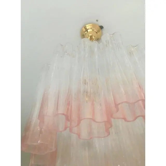 Pair of Murano Style Glass Vanished Pink Tronchi Venini Style Chandeliers For Sale - Image 6 of 12