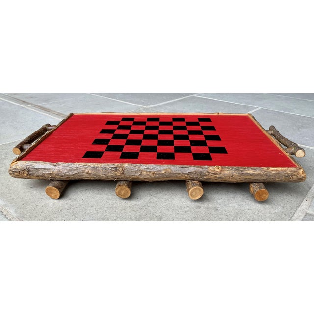 Cabin Circa 1980 Adirondack-Style Branch & Twig Checkerboard Design Folk Art Tray by Forest Time Products For Sale - Image 3 of 12