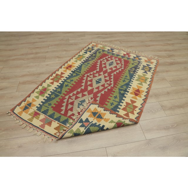 1970s Tribal Style Geometric Design Handmade Oushak Kilim Rug For Sale - Image 10 of 13