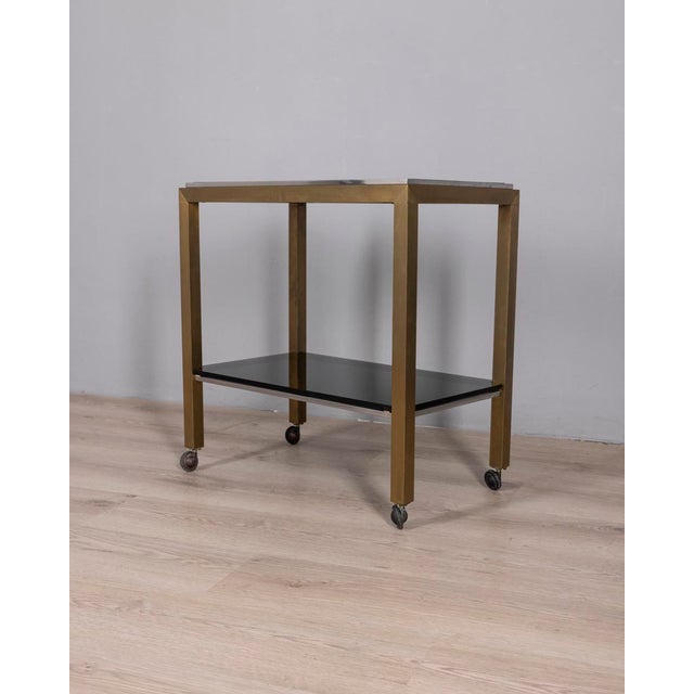 Mid-Century Modern Vintage Italian Brass and Smoked Glass Trolley, 1970s For Sale - Image 3 of 11