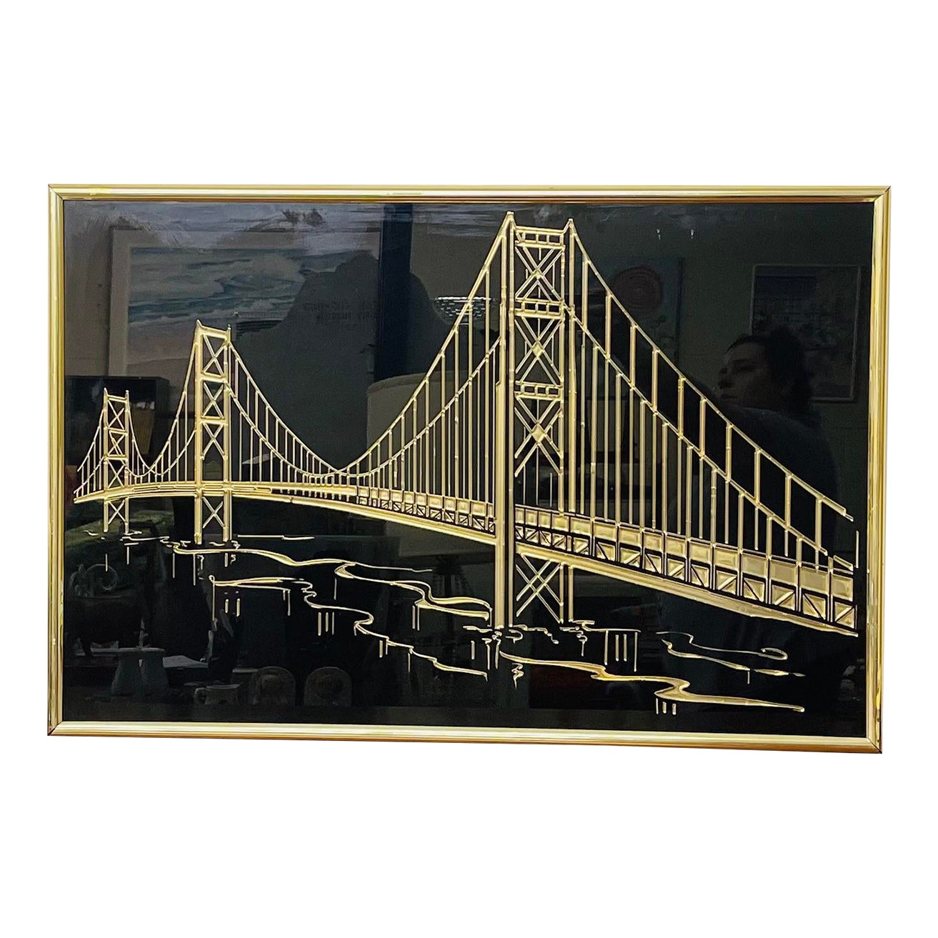 Vintage MidCentury Gold & Black Golden Gate Bridge Metal Wall Art
