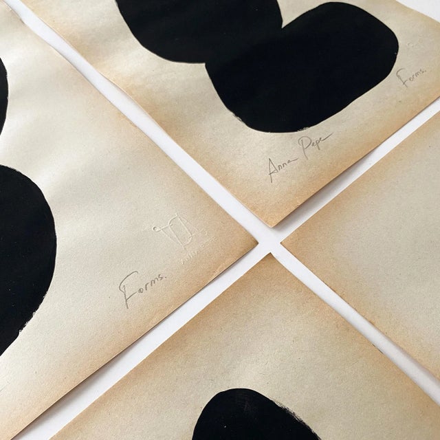 "Forms" Contemporary Minimalist Gouache Painting on Vintage Paper - Set of 6 For Sale - Image 4 of 6