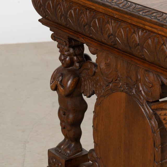 19th Century Danish Carved Oak Desk With Angels and Trestle Base For Sale - Image 9 of 18