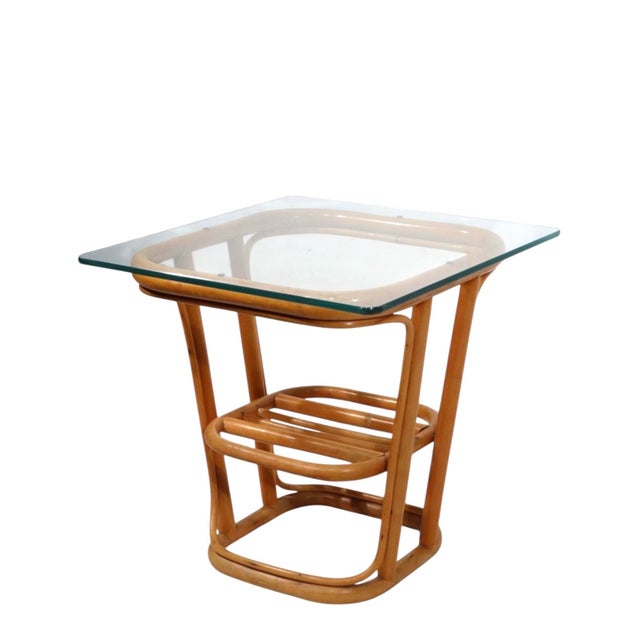 Vintage Mid Century Bamboo and Glass Side Table For Sale In New York - Image 6 of 7