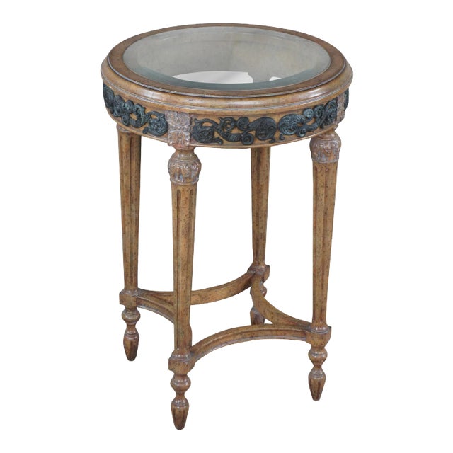 Mid 20th Century Maitland Smith French Louis XVI Walnut Glass Gueridon Pedestal Table Plant Stand For Sale