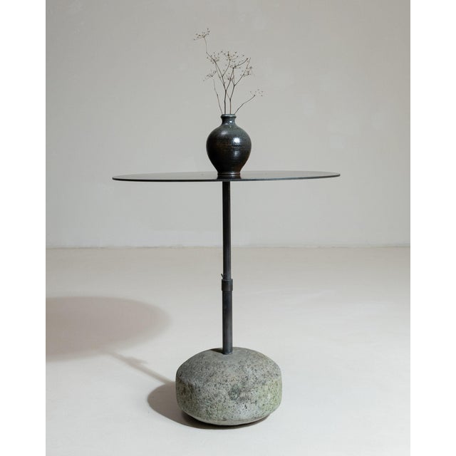 21st Century Poland Deep Charcoal Grey Round Stone-Base Side Table For Sale In Greensboro - Image 6 of 10