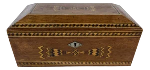 Italian Marquetry Inlaid Wooden Jewelry Box, Geometric Sorrento Style, Mid-20th