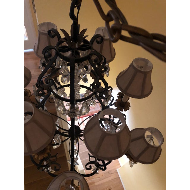 Vintage Traditional 12-Light Candle Style Tiered Chandelier W/Crystal & Gilt Metal Accents For Sale - Image 10 of 13