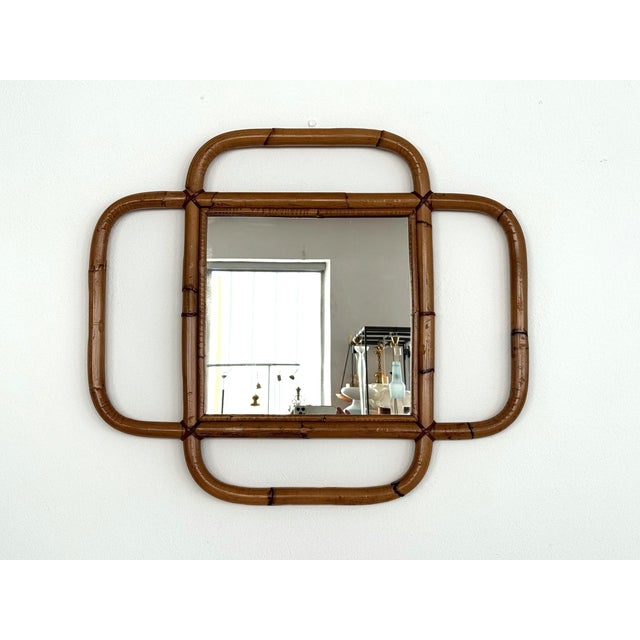 Large Italian Organic Wall Mirror in Rattan and Bamboo, 1970s For Sale - Image 6 of 15