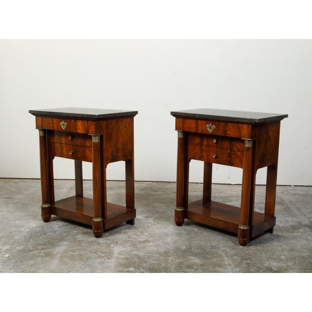 Early 19th Century French Empire Early 19th Century Walnut Console Tables with Grey Marble Tops For Sale In Atlanta - Image 6 of 12
